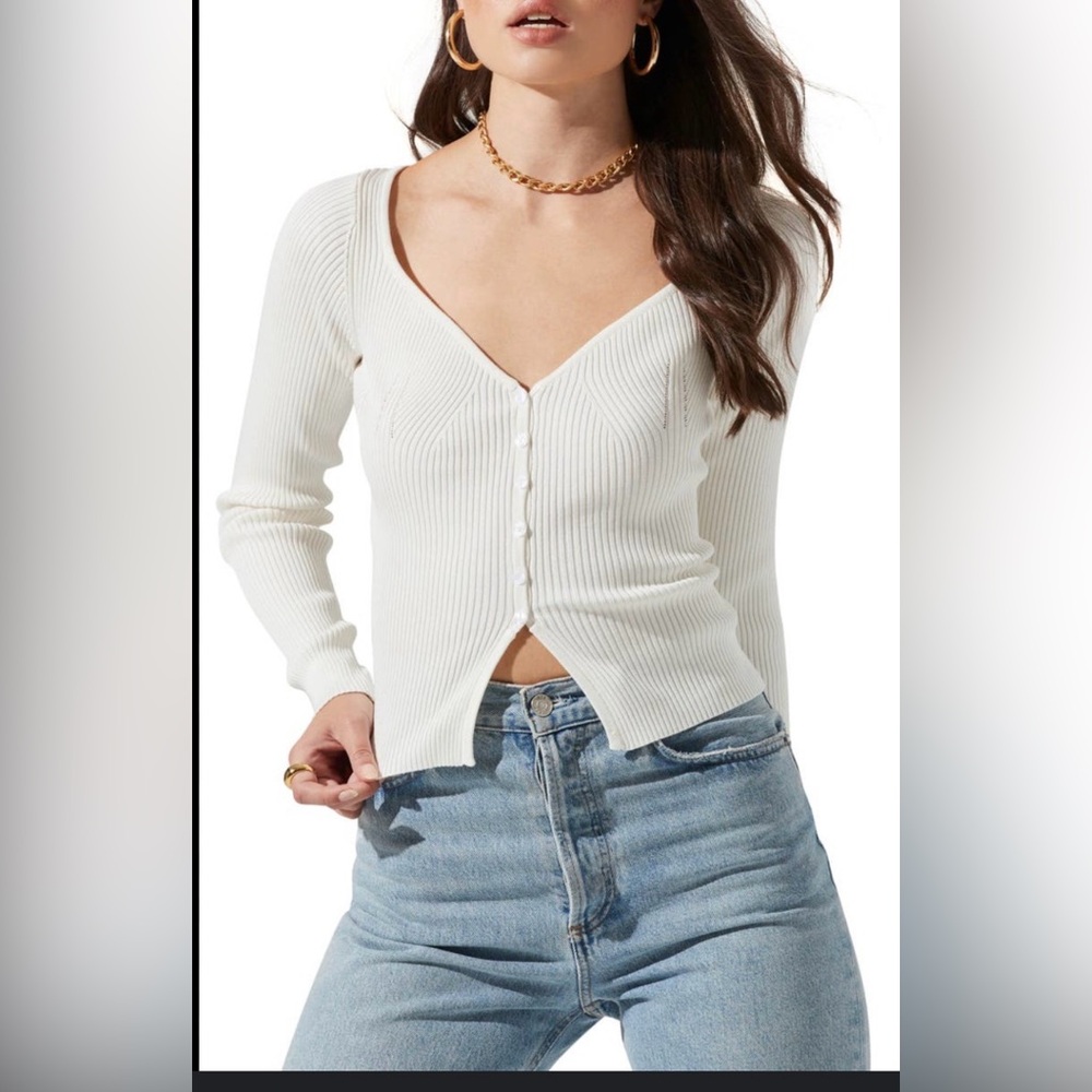 ASTR THE LABEL Anthropologie white Sweater cardigan top M Summer Knit